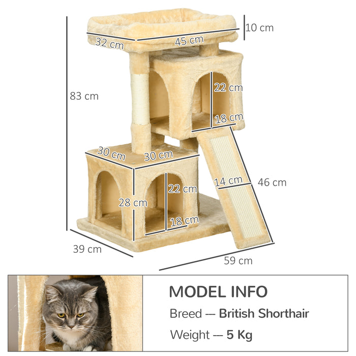 Sisal Cat Rest & Play Activity Tree w/ 2 House Cream White