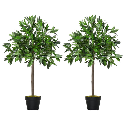 Set of 2 Artificial Topiary Bay Laurel Bay Trees Decorative Plant with Nursery Pot for Indoor Outdoor Decor, 90cm