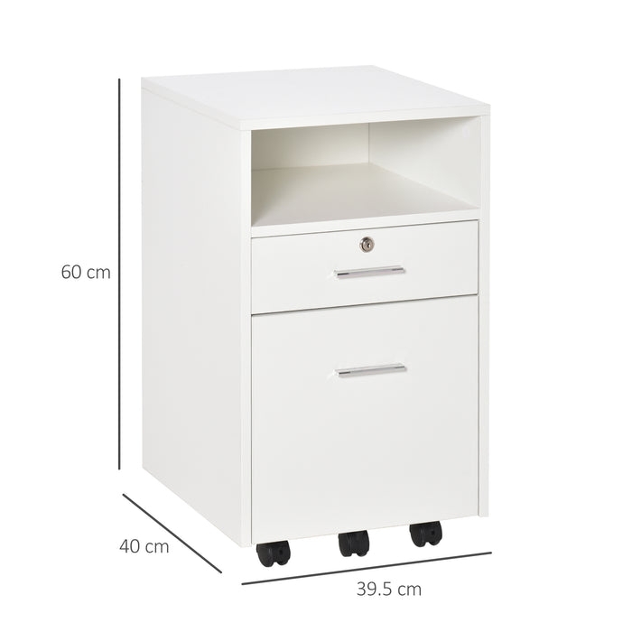 Mobile File Cabinet Lockable Storage Unit Cupboard Home Filing Furniture for Office, Bedroom and Living Room, 39.5x40x60cm, White