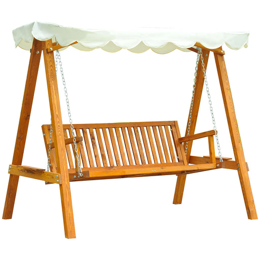 3 Seater Wooden Garden Swing Seat Swing Chair Outdoor Hammock Bench Furniture, Cream White