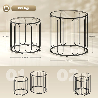 Coffee Table Set of 2, Nest of Tables with Metal Frame, Black