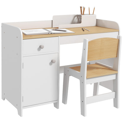 Kids Desk and Chair Set for Ages 3-6 Years w/ Storage Drawer - White