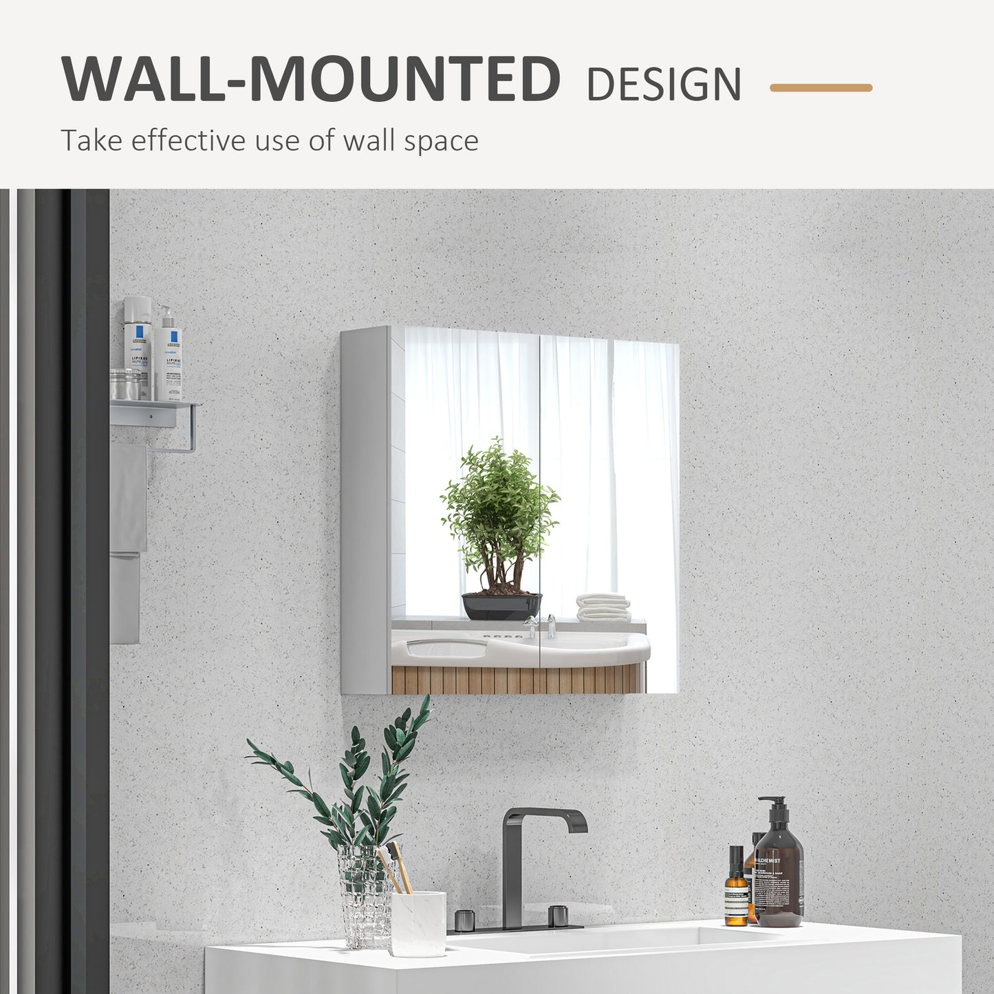 kleankin Wall Mounted Bathroom Storage Cupboard W/ Mirror and Shelf, White