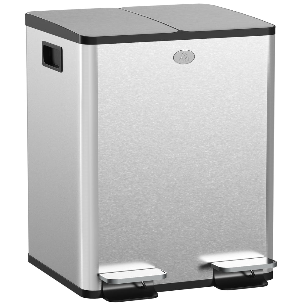 2 x 20L Dual Kitchen Bin Pedal Bin for Recycling and Waste, Silver