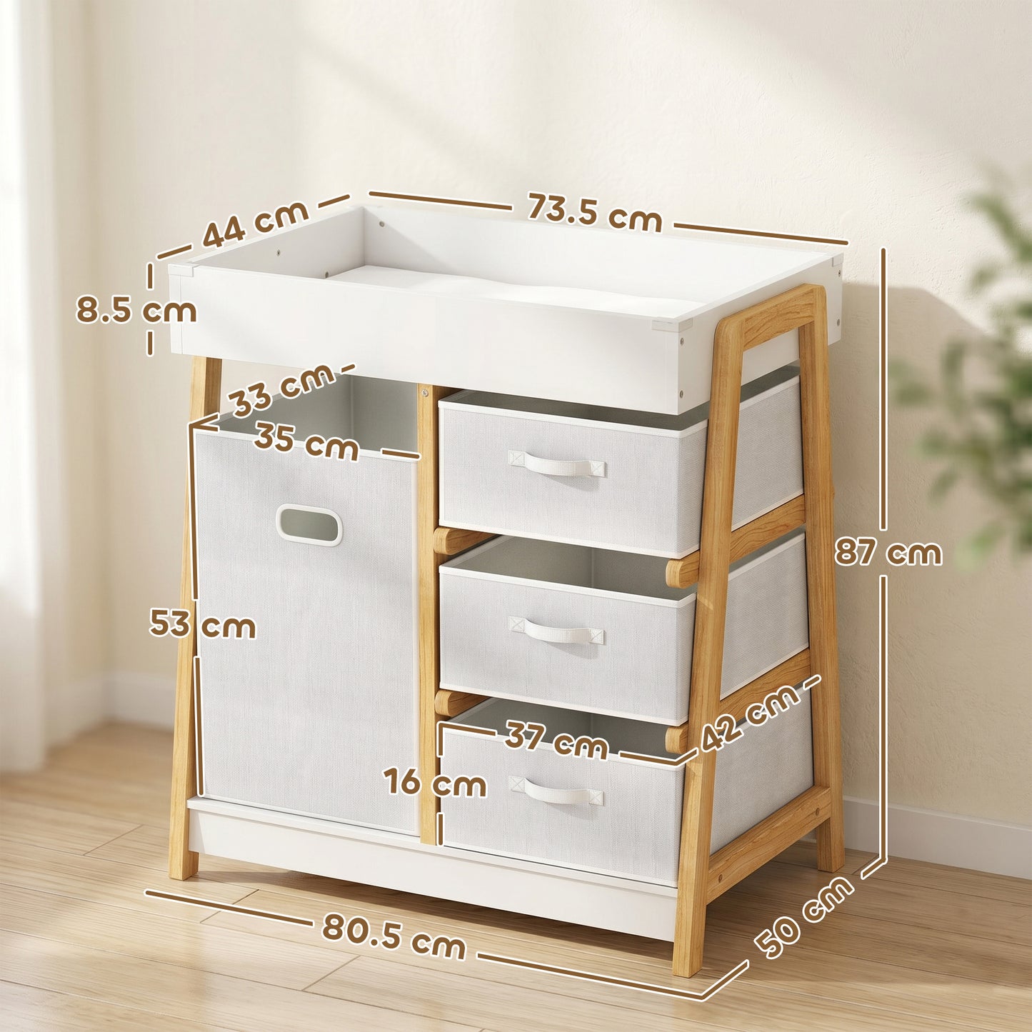 Baby Changing Table with 3 Drawers, Basket, Waterproof Pad