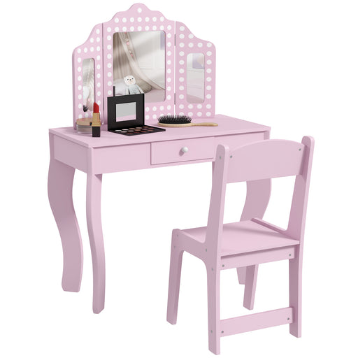 Kids Dressing Table Set Make up w/ Stool, Drawer, for Playroom