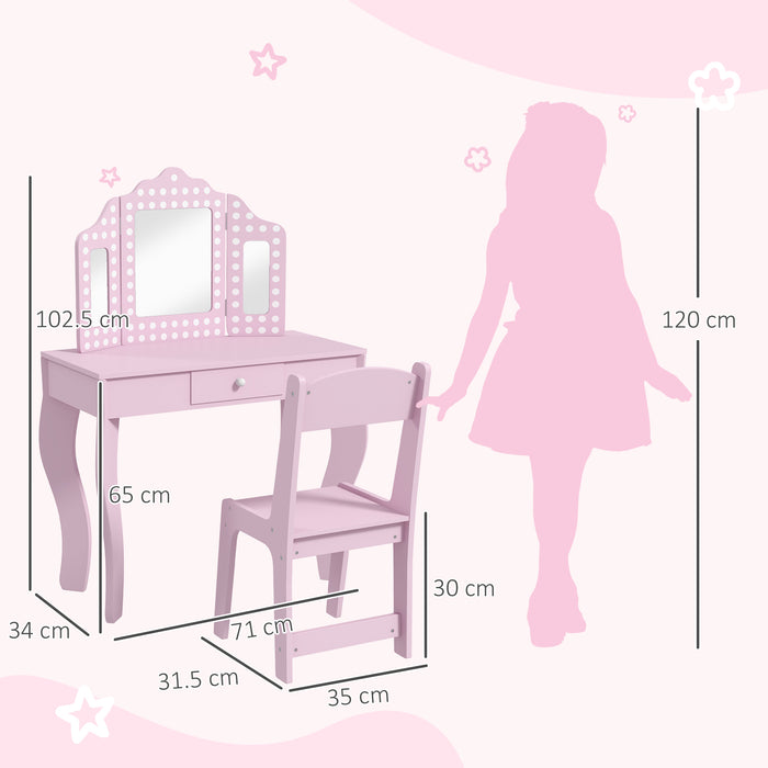 Kids Dressing Table Set Make up w/ Stool, Drawer, for Playroom