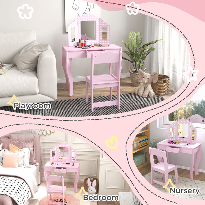 Kids Dressing Table Set Make up w/ Stool, Drawer, for Playroom