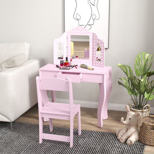 Kids Dressing Table Set Make up w/ Stool, Drawer, for Playroom