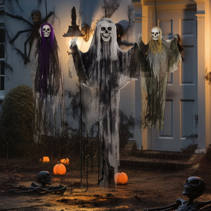 Set of 3 Hanging Skeleton, Flying Ghost Halloween Decorations