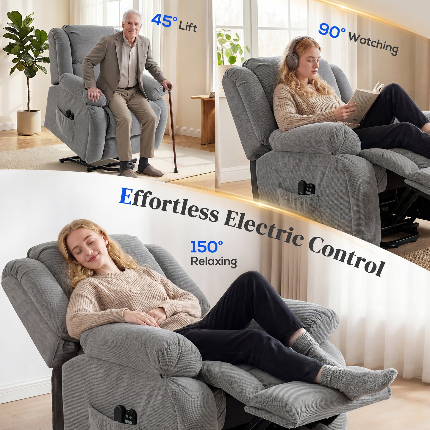 Power Lift Recliner Chair, Reclining Chair with Massage, Light Grey