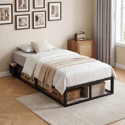 12 Slats Metal Platform Bed Frame with Storage Bag, Black