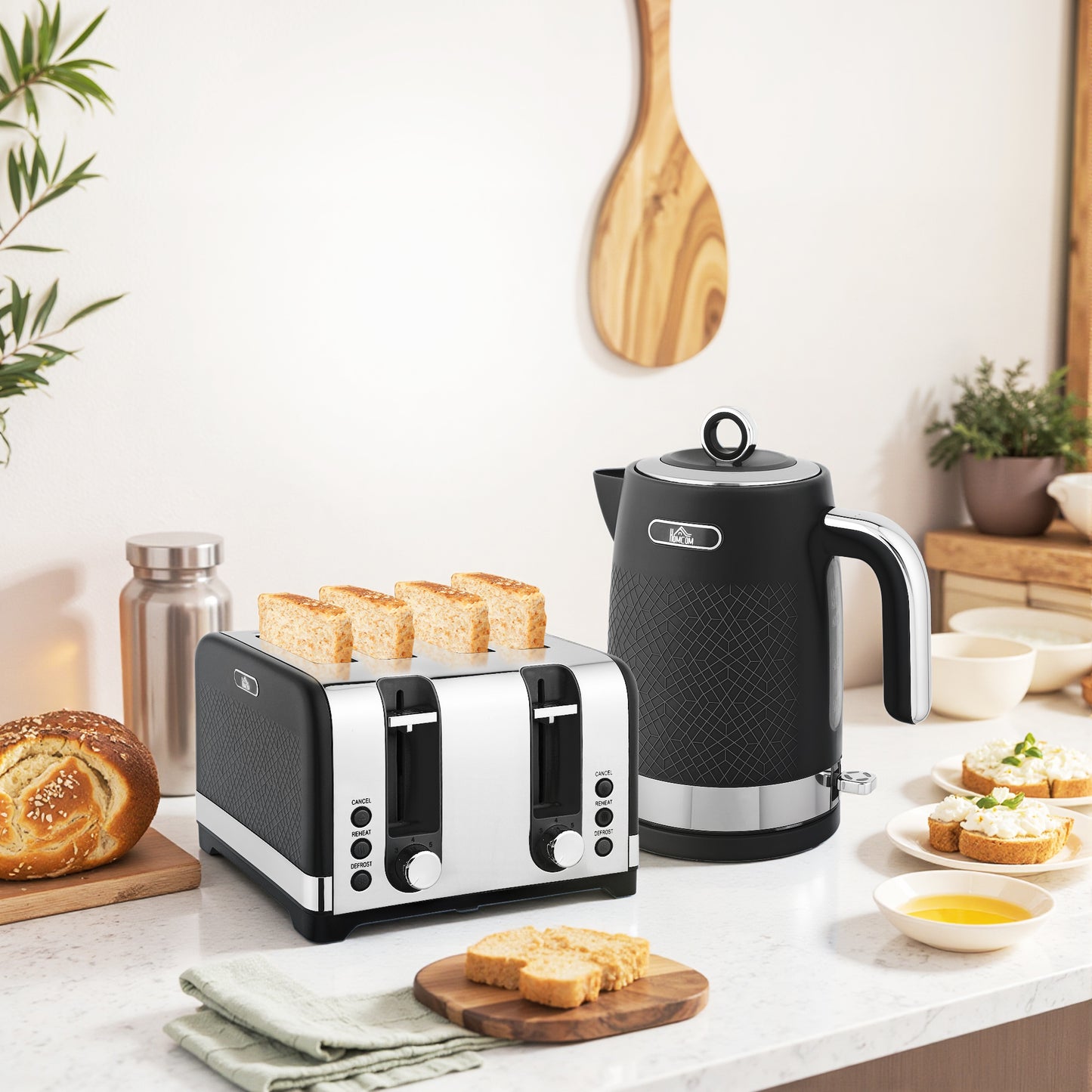 Kettle and Toaster Set with 3000W Rapid Boil, 4 Slice Toaster, Black
