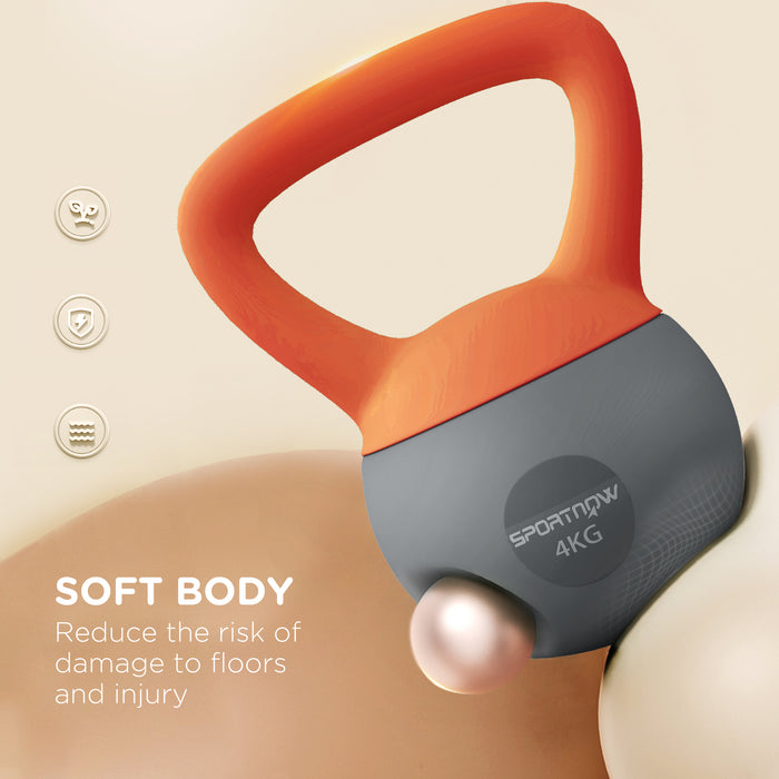 4KG Kettlebell with Soft Body and Non-Slip Handle, Orange and Grey