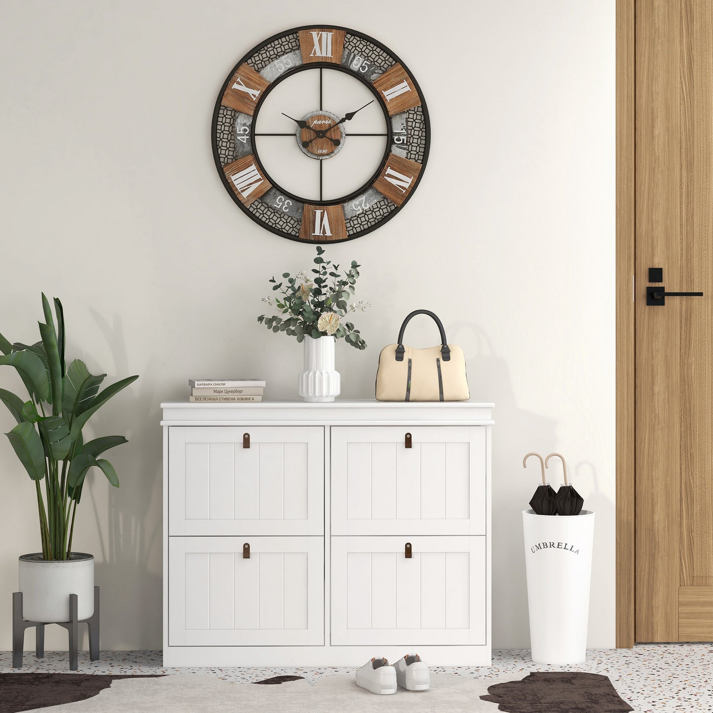 Slim Shoe Cabinet with Adjustable Shelves for Hallway, White
