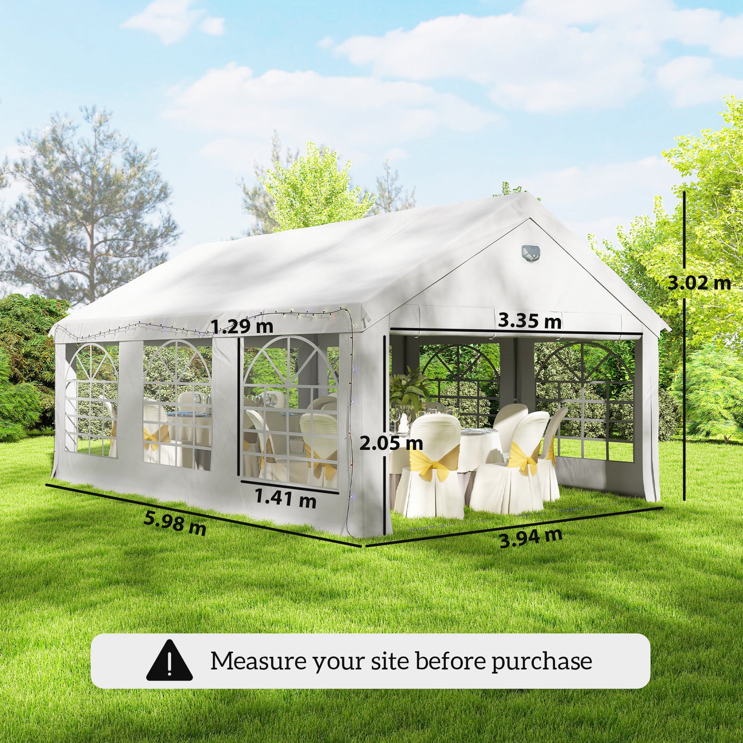 6 x 4 m Party Tent, Heavy Duty Gazebo Canopy with Windows, White