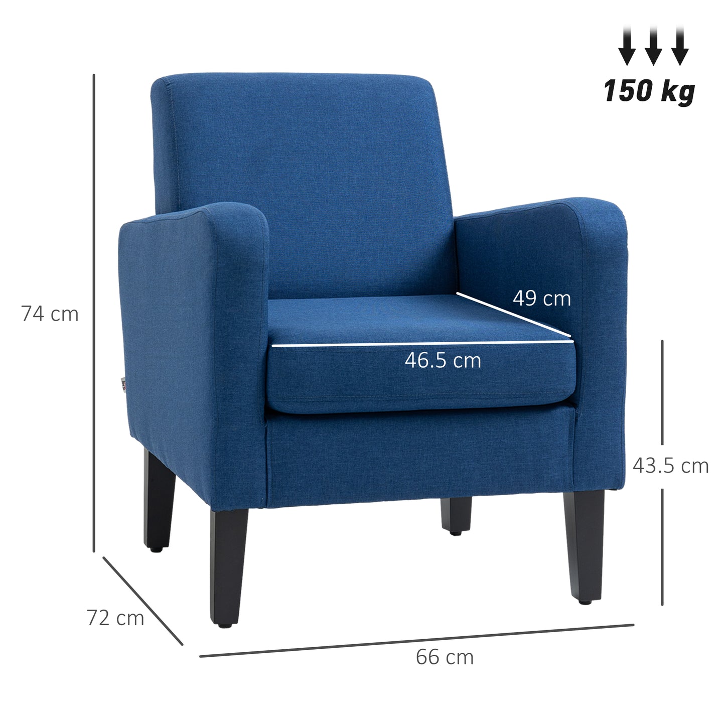 Modern Armchair Accent Chair with Rubber Wood Legs for Bedroom Blue