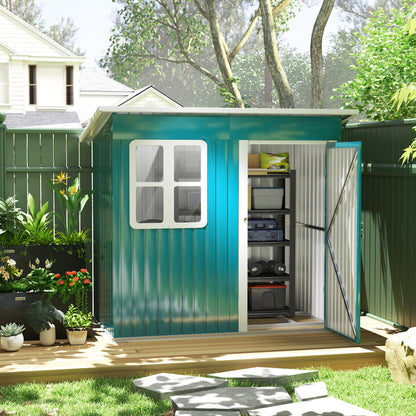 7 x 4ft Galvanised Steel Garden Shed with Foundation Kit, Green