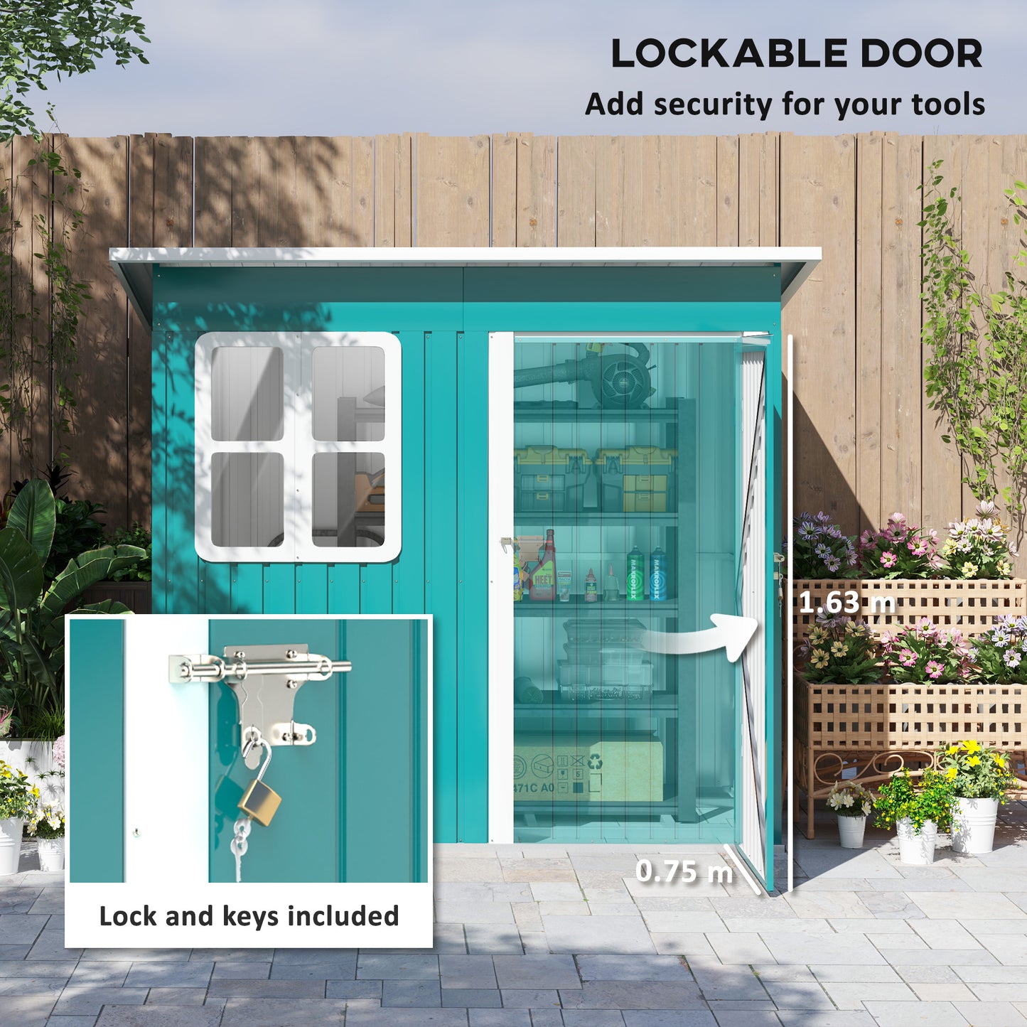 7 x 4ft Galvanised Steel Garden Shed with Foundation Kit, Green