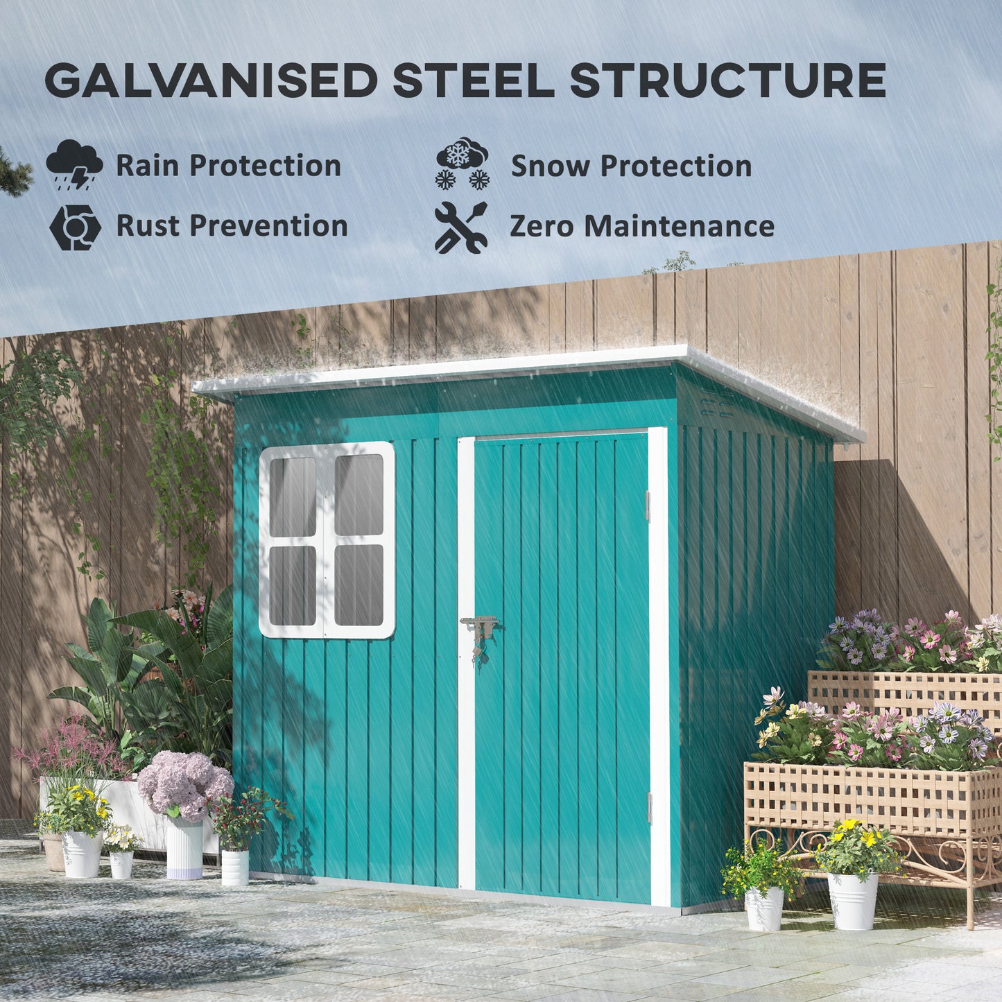 7 x 4ft Galvanised Steel Garden Shed with Foundation Kit, Green