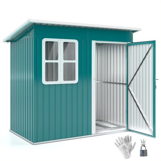 7 x 4ft Galvanised Steel Garden Shed with Foundation Kit, Green