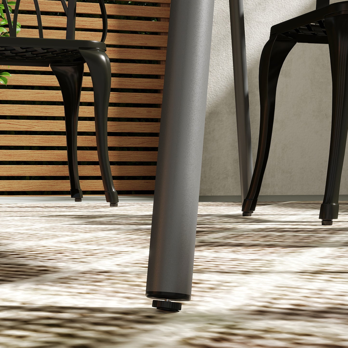 Garden Table for 6 Person with Slat Top, Steel Frame, Grey