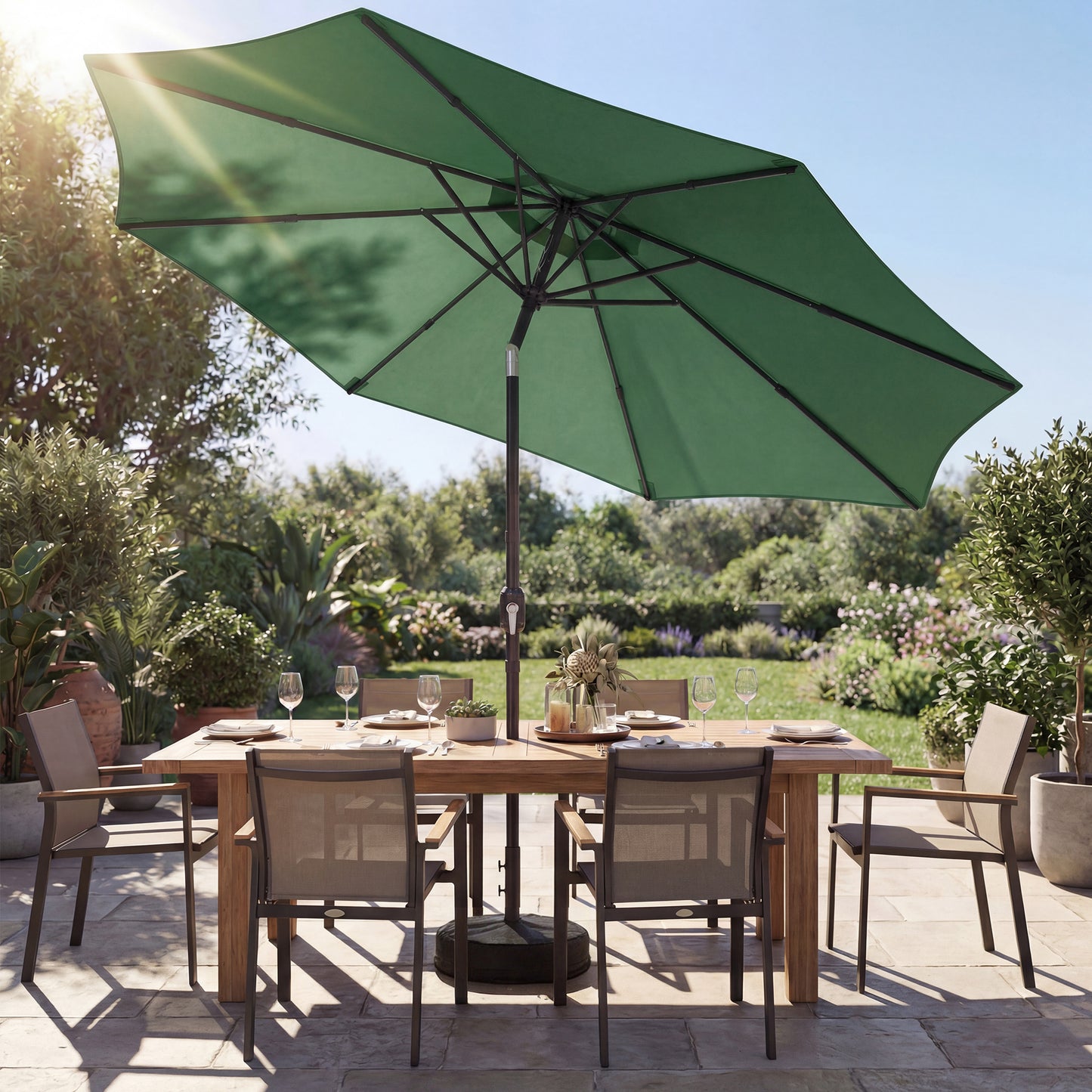 2.7 m Garden Parasol Umbrella with Cross Base, Sandbag, Green