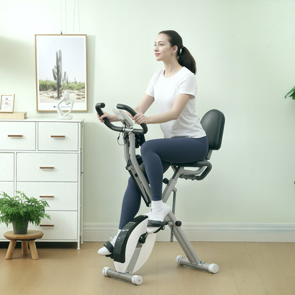 Folding Exercise Bike with Arm Bands and Hand Pulse Sensor, White