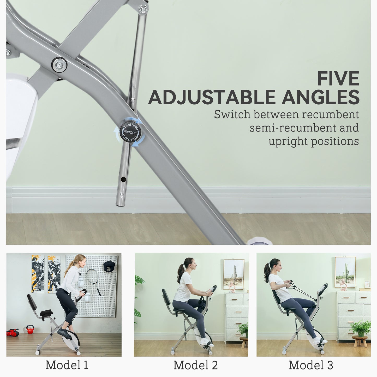Folding Exercise Bike with Arm Bands and Hand Pulse Sensor, White