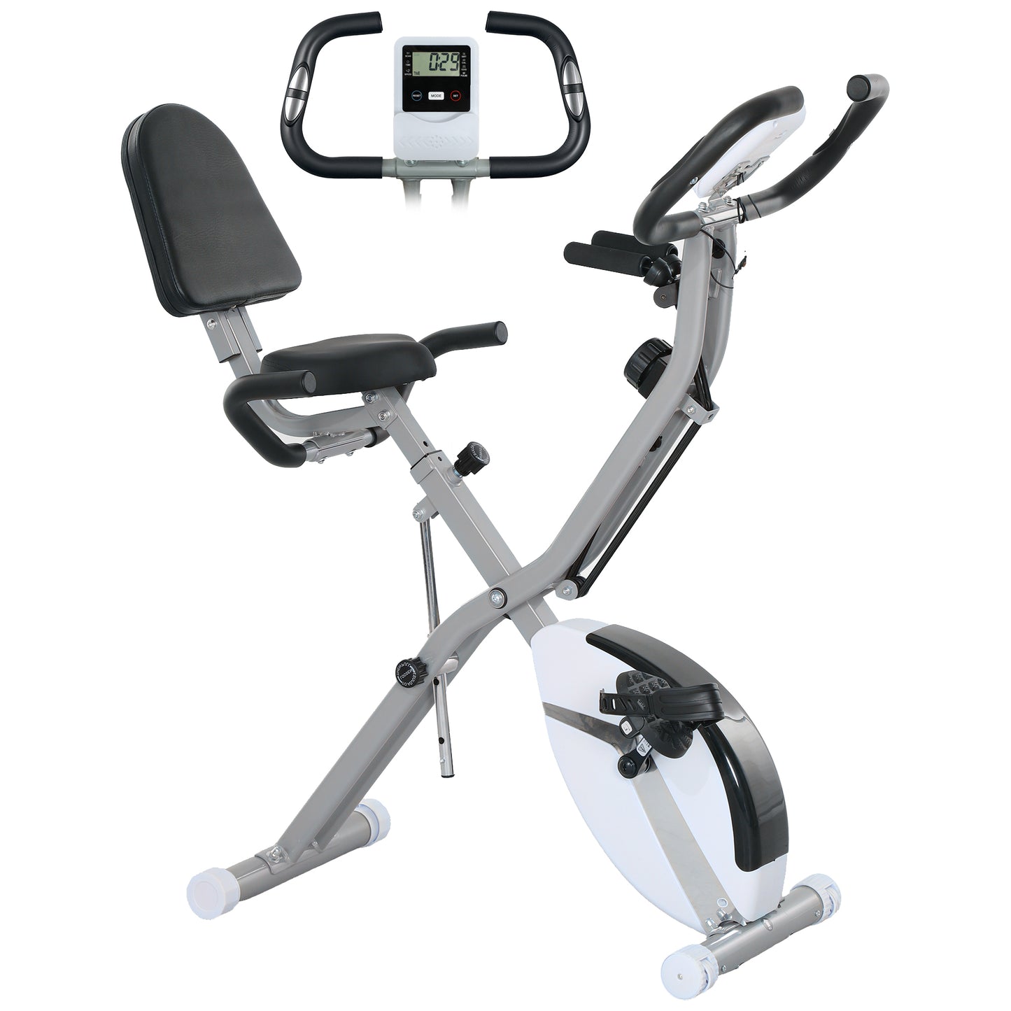 Folding Exercise Bike with Arm Bands and Hand Pulse Sensor, White