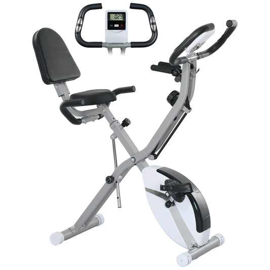 Folding Exercise Bike with Arm Bands and Hand Pulse Sensor, White