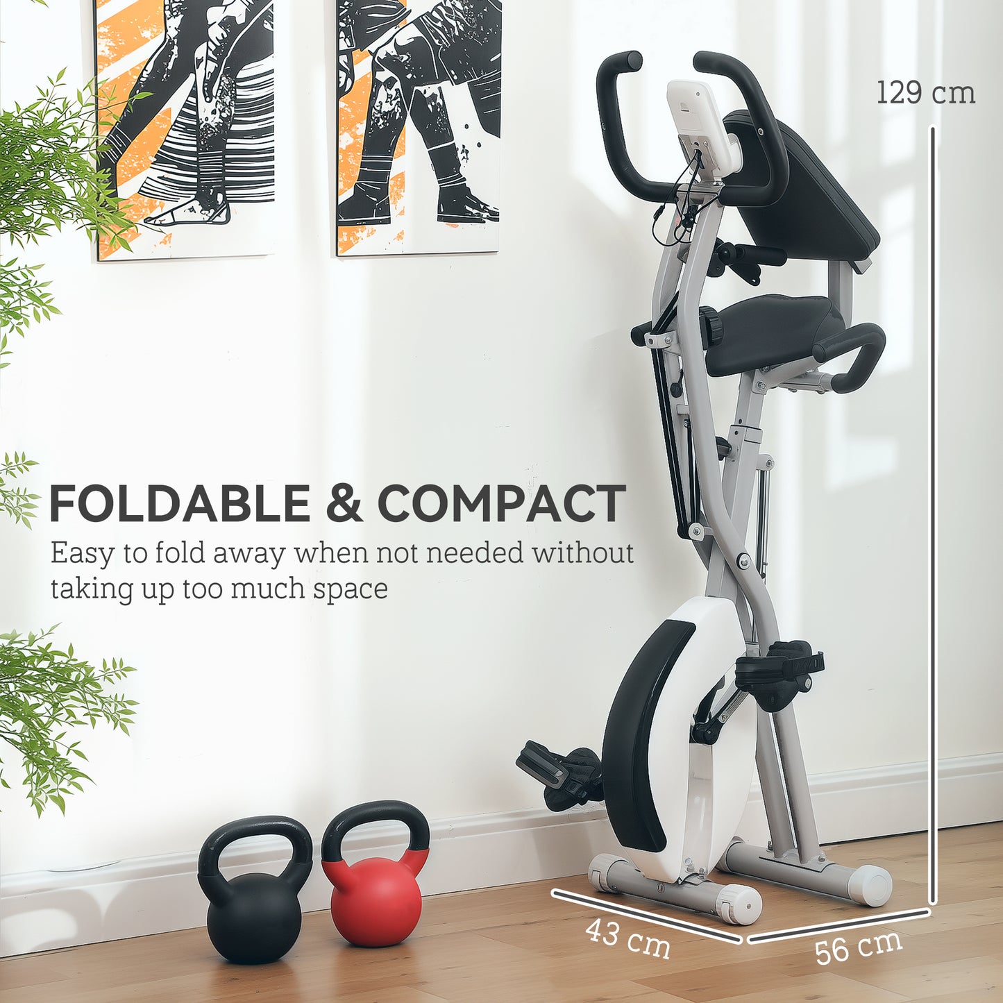 Folding Exercise Bike with Arm Bands and Hand Pulse Sensor, White