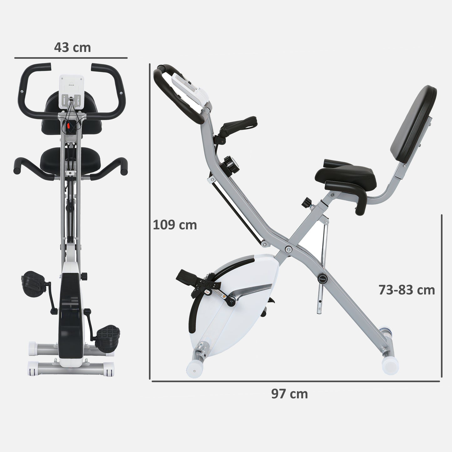 Folding Exercise Bike with Arm Bands and Hand Pulse Sensor, White