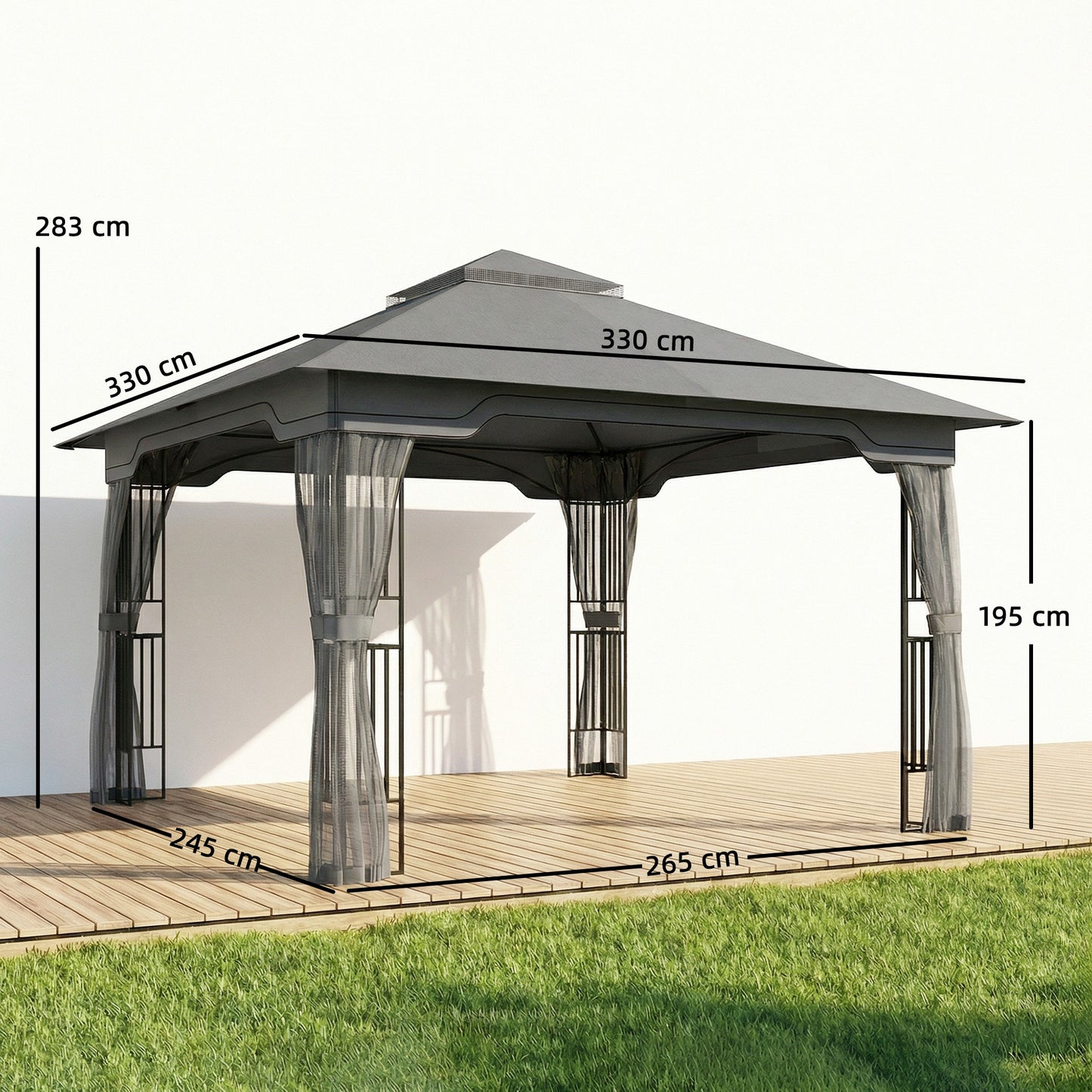 3.3 x 3.3 m Garden Gazebo with Shelves, UPF50+ Permanent Gazebo
