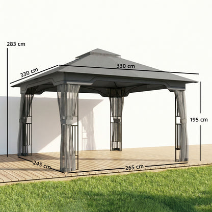3.3 x 3.3 m Garden Gazebo with Shelves, UPF50+ Permanent Gazebo