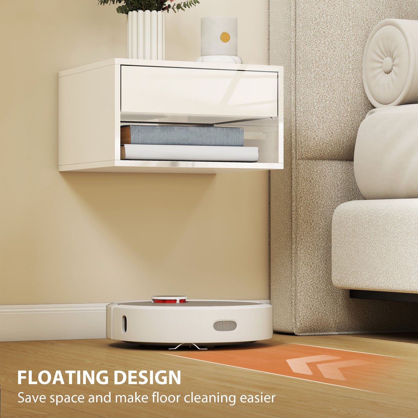 Floating Nightstands Set of 2, Bedside Table w/ Drawer and Open Shelf