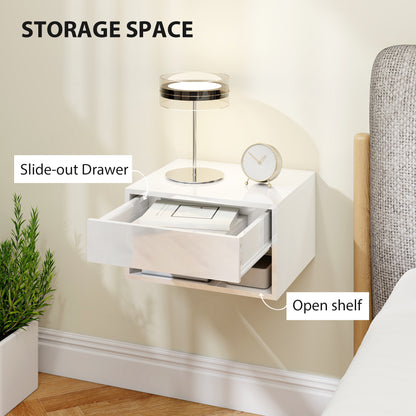 Floating Nightstands Set of 2, Bedside Table w/ Drawer and Open Shelf