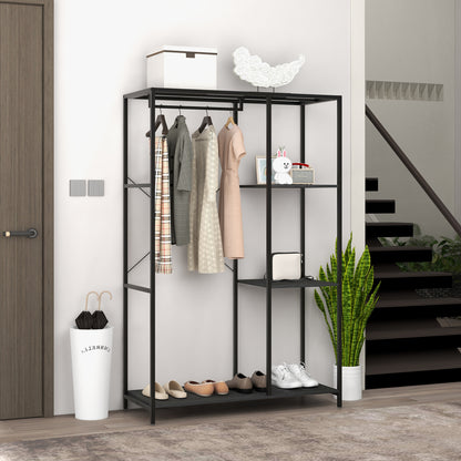 Coat Rack Stand with Hanging Rail and Storage Shelves for Hallway Black