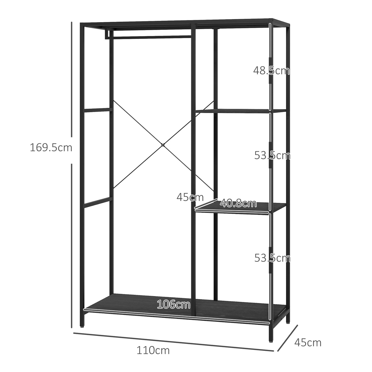 Coat Rack Stand with Hanging Rail and Storage Shelves for Hallway Black