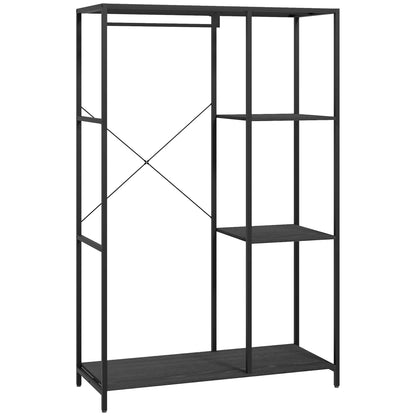 Coat Rack Stand with Hanging Rail and Storage Shelves for Hallway Black