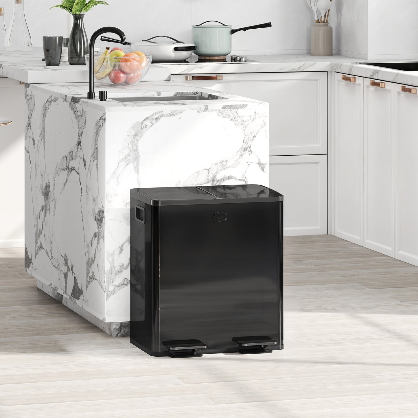 2 x 20L Dual Kitchen Bin Pedal Bin for Recycling and Waste, Black