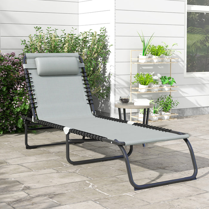 Folding Sun Lounger Beach Chaise Chair Garden Cot Camping Recliner with 4 Position Adjustable Grey