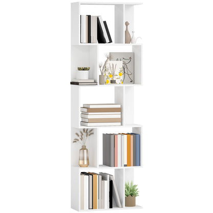 5-tier Display Shelving Storage Bookcase S Shape Bookshelf, White