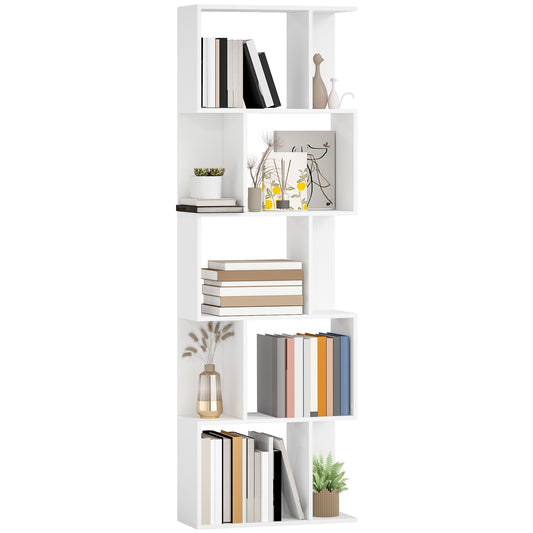 5-tier Display Shelving Storage Bookcase S Shape Bookshelf, White
