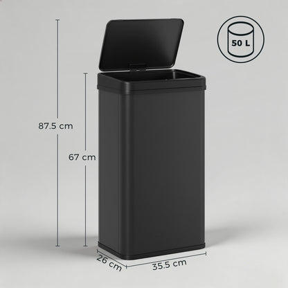50L Sensor Bin with Quiet Soft-Close Lid, Automatic Touchless Motion Sensor Kitchen Bin with Fingerprint Resistant Stainless Steel for Hygienic Gyms, Home Office Use, Black