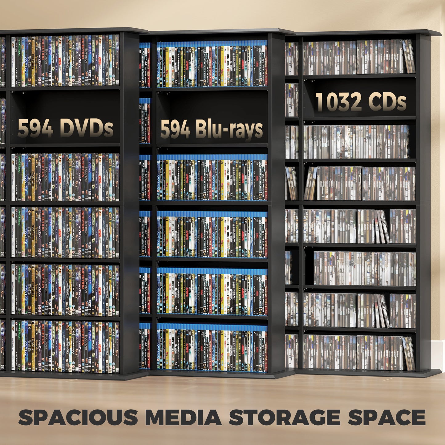 DVD Storage Unit, Media Storage Shelf with 24 Compartments, Black