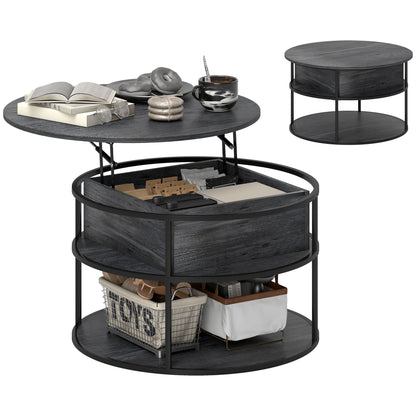 Lift Top Coffee Table, Round Coffee Table with Hidden Storage, Grey