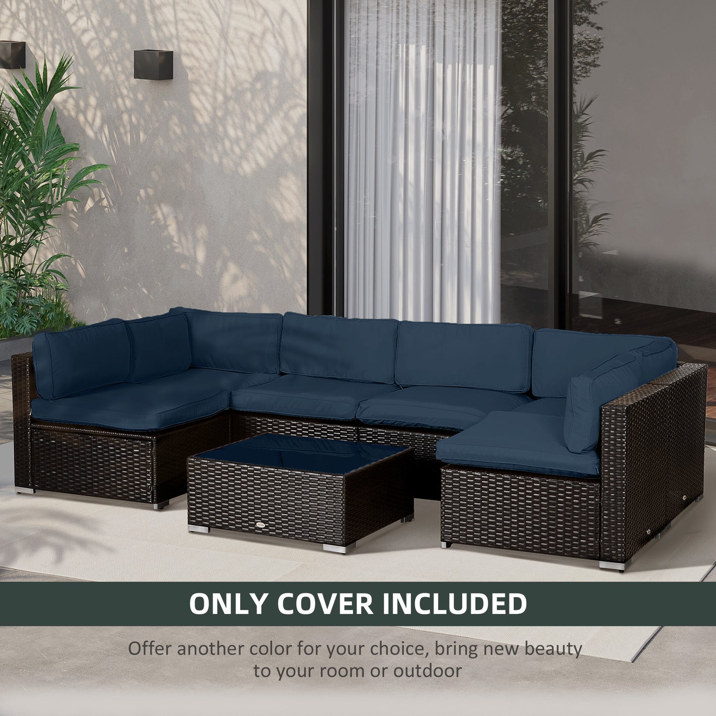 Garden Rattan Sofa Set Polyester Cover Replacement No Cushion Blue