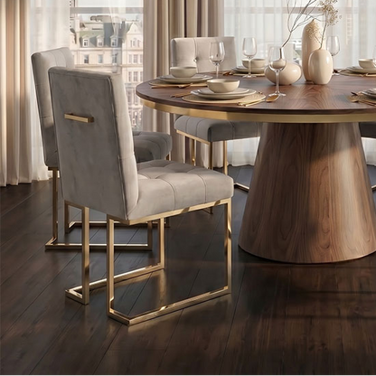 Lorenzo Deep-Buttoned Velvet Dining Chair with Brass-Finish Legs - Dove Grey & Brass