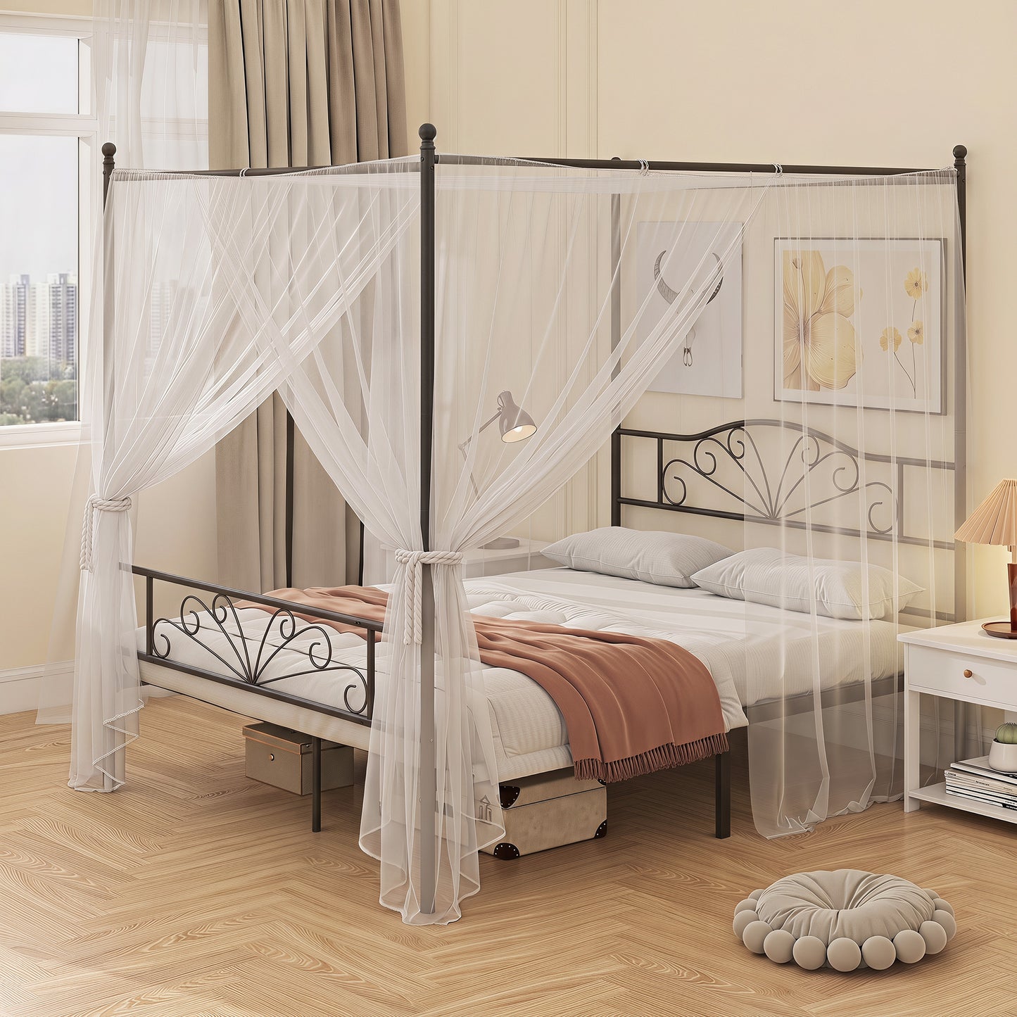 Canopy Bed Frame King Size, Metal Platform Bed Frame, Black